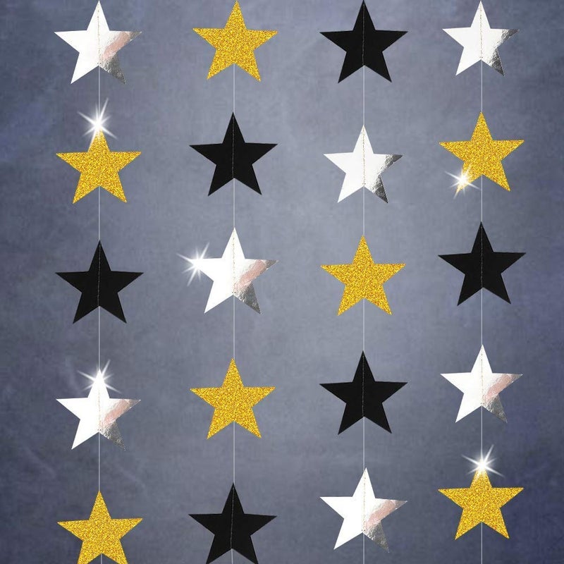 Decor365 Gold Black Star Garland Hanging Star Party DecorationsTwinkle Little Star Starry Night Galaxy Theme Graduation Birthday Bridal Shower Bachelorette NYE New Yearâ€™s Eve Party Backdrop DÃ©cor - Image 4
